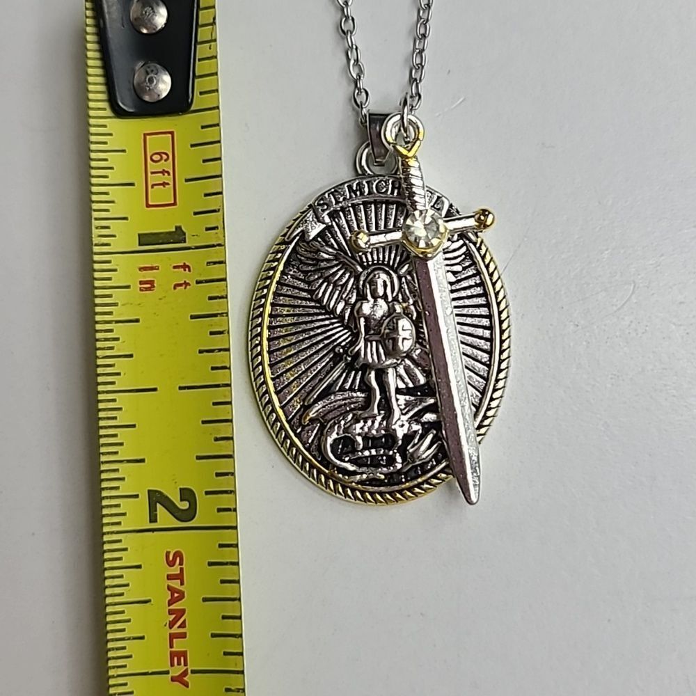 St Michael Archangel Necklace Sword Ephesians 6:10 Armor of God Christian Saint - Picture 5 of 10